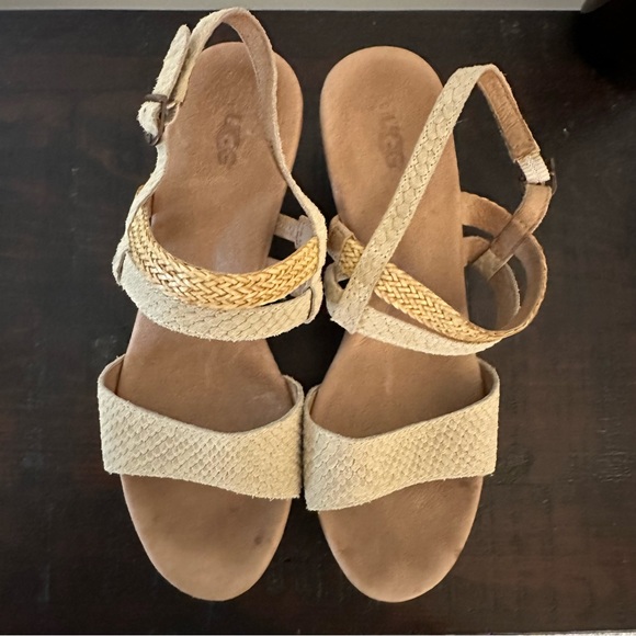 UGG Lira Mar Embossed Leather Wedge Strappy Sandals Size 7 - Picture 3 of 5